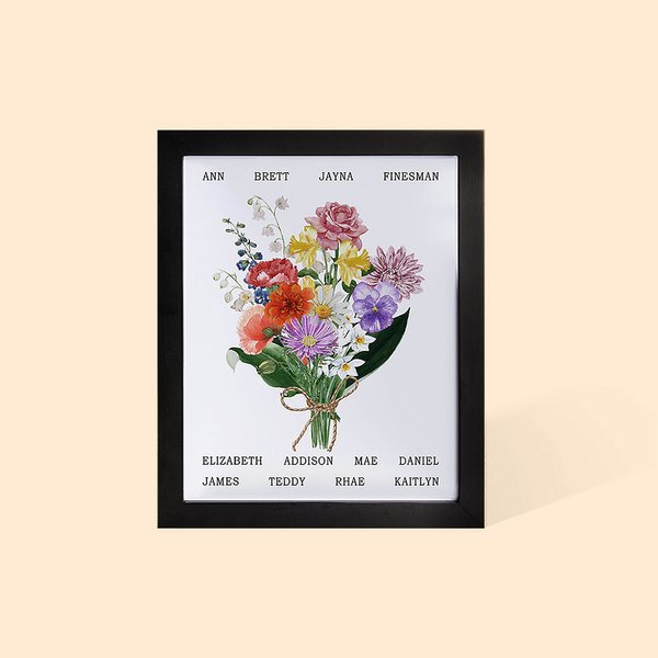 Personalisierte Familie Geburt Monat Blumenstrauß Rahmen mit 1-12 Namen Muttertag Geburtstag Geschenk für Mutter Oma