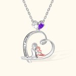 Personalized Heart Shape Mom Hold Child Two Birthstone Necklace with Engraved Text Mother's Day Gift for Her
