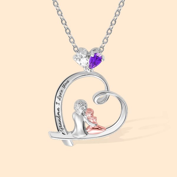 Pendentif Cœur Gravé Personnalisé avec Pierre de Naissance et Texte Cadeau d'Anniversaire pour Maman Enfant