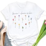 Personalized Family Watercolor Birth Flowers T-shirt Birthday Gift for Grandma