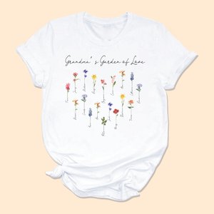 T-shirt Famille Personnalisé avec Aquarelle Fleurs de Naissance et Nom Cadeau d'Anniversaire pour Mamie