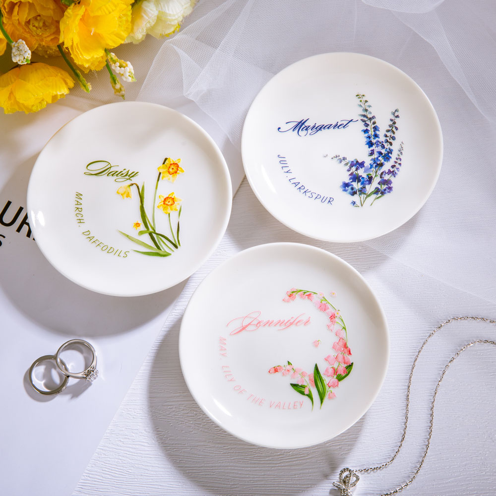 Discover Personalized Birth Flower Floral Ring Jewellery Dish Gift for Her Gift for Bridemaids