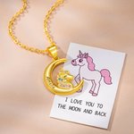 Personalized Fantasy Unicorn Moon Pendant Necklace with Engraved Name Colorful Zircon Jewelry Birthday Gift for Girl Kid Daughter