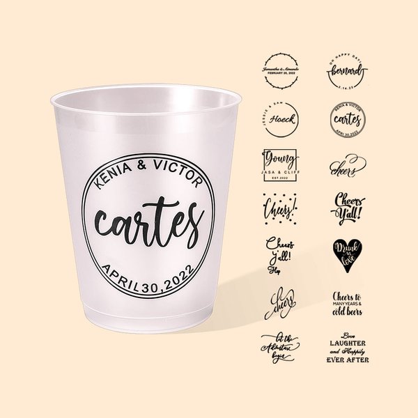 Set personalizzato di 10 bicchieri di plastica smerigliati usa e getta da 12 oz o 16 oz per la festa di fidanzamento di nozze della doccia nuziale