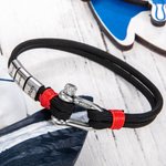 Personalised Nautical Bead Minimalist Rope Bracelet with Anchor Buckle and Engraved 1-15 Family Names Father's Day Birthday Gift for Men