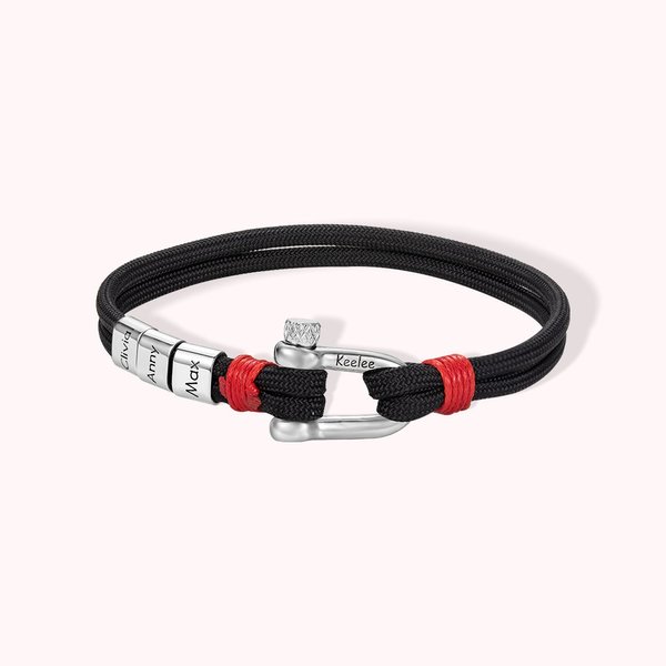 Bracelet Nautique Boucle d'Ancre Personnalisée avec 1 à 15 Noms Gravés Corde Minimaliste Cadeau Anniversaire Fête des Pères pour Homme