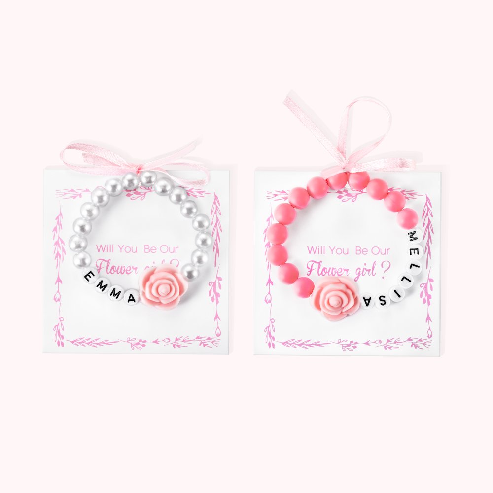 Bracelet personnalisé avec le nom de la jeune fille en fleur - Cadeau de mariage