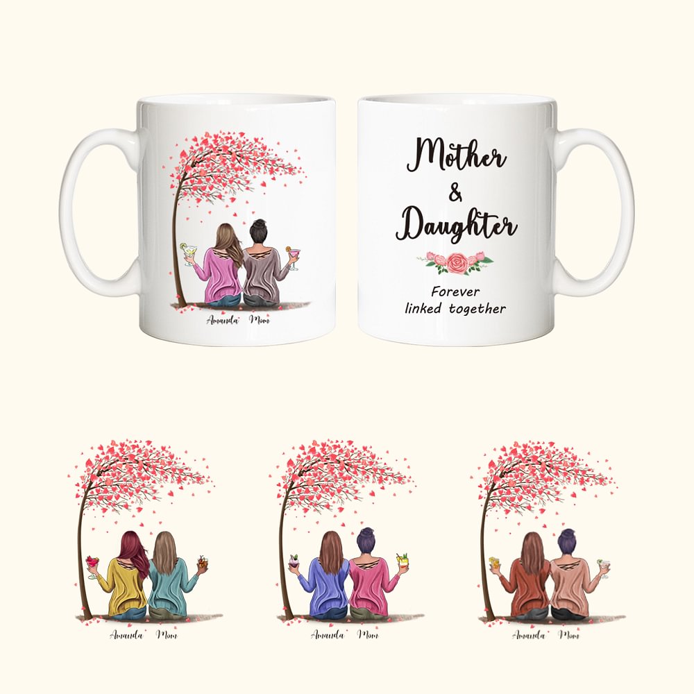 Mug Personnalisé avec Personnages Thème Mother and Daughter Forever Linked Together Cadeau Fête pour Maman
