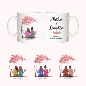 Mug Personnalisé avec Personnages Thème Mother and Daughter Forever Linked Together Cadeau Fête pour Maman