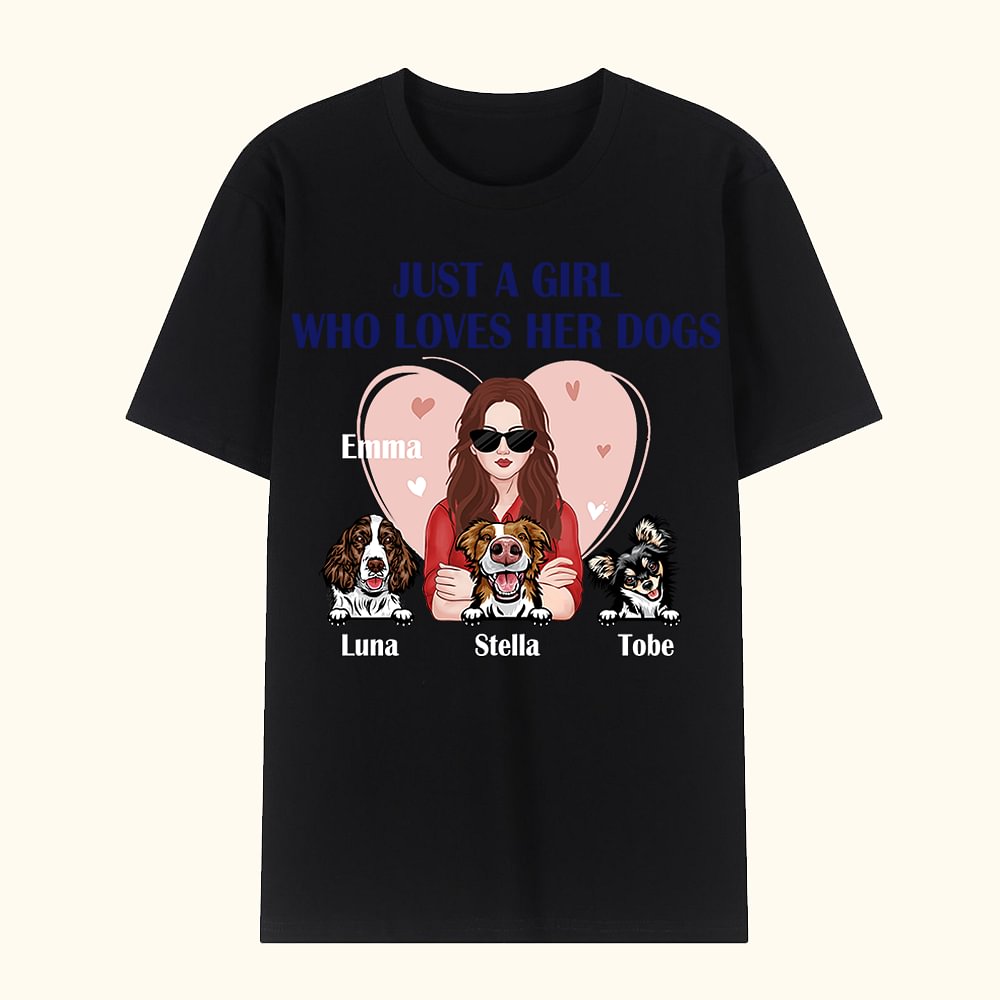 T-Shirt en Coton Personnalisé avec Nom et Image Chiens Femme Vêtement Just A Girl Who Loves Her Dogs Cadeau Anniversaire Fête pour Amoureuse de Chien