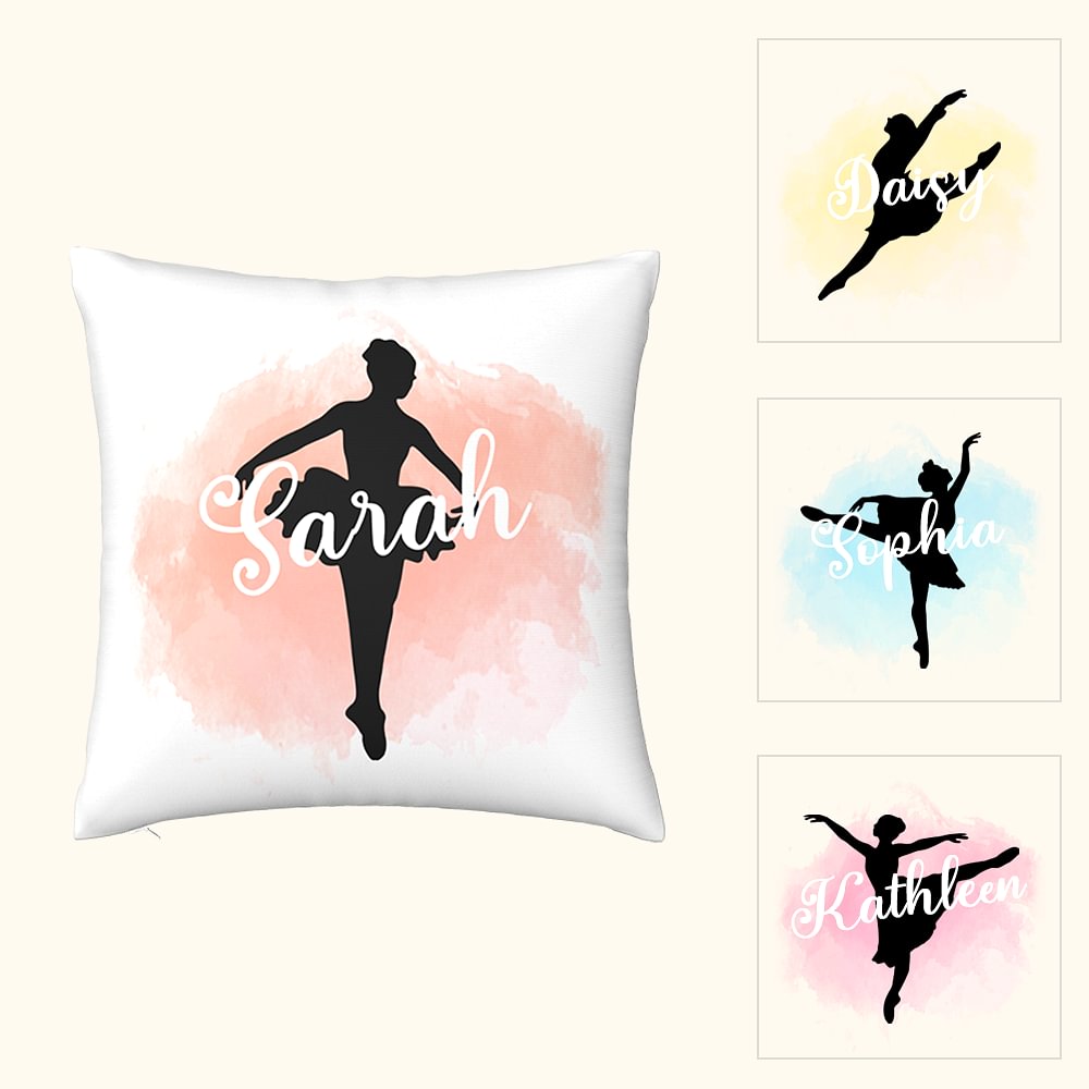 Housse de coussin pour coussin d'oreiller, silhouette de ballerine de danse personnalisée, cadeau pour la danseuse.