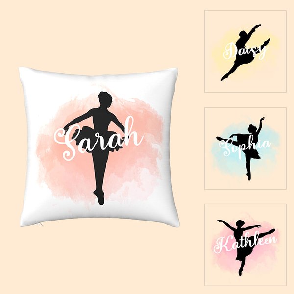 Personalized Dance Ballerina Silhouette Throw Pillow Cushion Cover Gift for Dancer