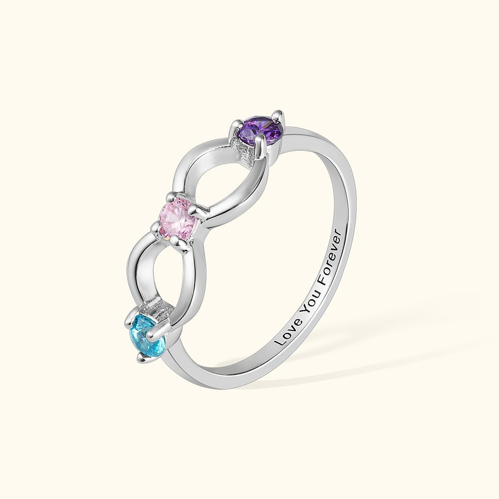 Bague d'Infini Personnalisée avec 3 Pierres de Naissance et Gravure Cadeau Fête Anniversaire pour Femme