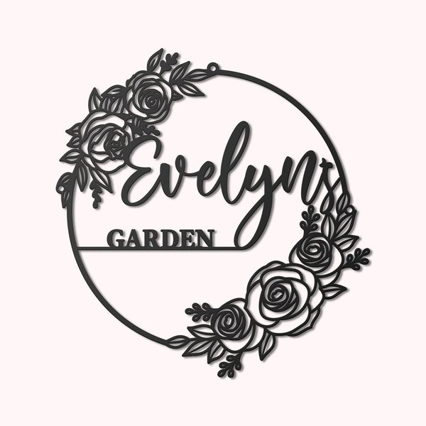 Flower Art Sign with Name Garden