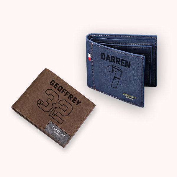 Portefeuille en Cuir pour Homme Porte-Monnais Personnalisé avec Numéro de Sport et Nom