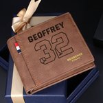 Portefeuille en Cuir pour Homme Porte-Monnais Personnalisé avec Numéro de Sport et Nom