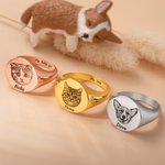Gepersonaliseerde gegraveerde huisdier Portret Signet Ring eenvoudige sieraden met naam Verjaardagscadeau voor dierenliefhebbers