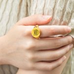 Bague Chevalière Personnalisée avec Portrait de l'Animal Nom Bijou Simple Cadeau Anniversaire pour Amoureux d'Animal de Compagnie