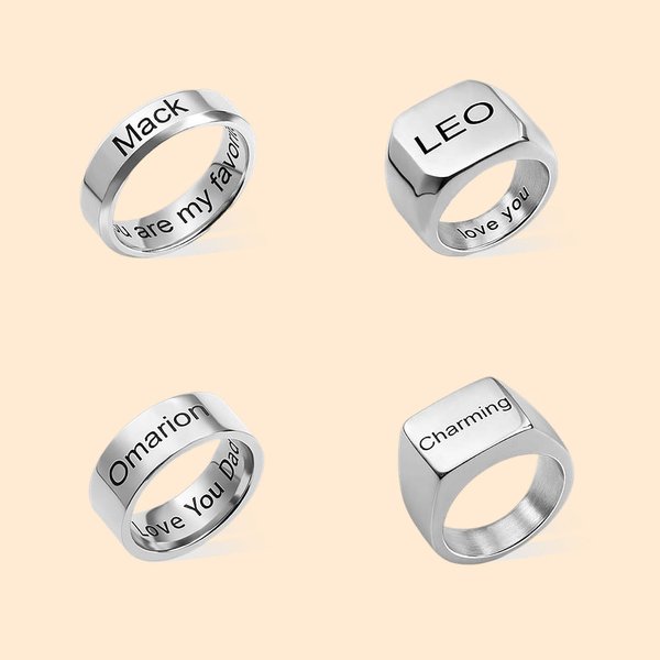 Personalized Men's Engraved Ring Stainless Steel Promise Rings Gifts for Dad