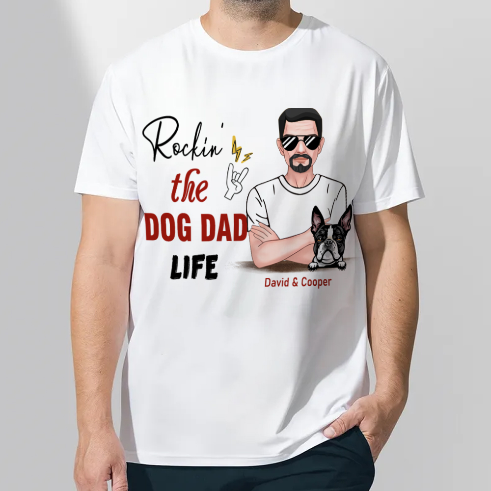 Rocking The Cat Dad Life Photo - Personalized Custom Long Sleeve T-Shirt main image 1