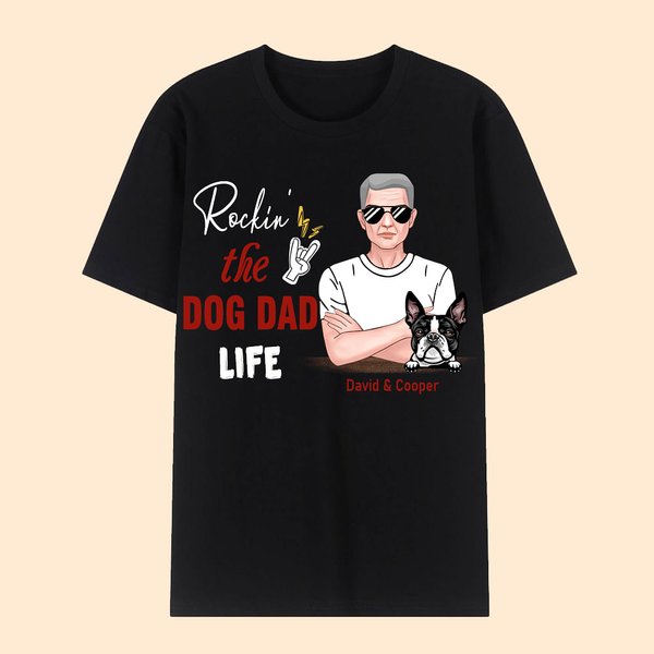 Camiseta personalizada Rockin' the Dog Dad Life de algodón con nombres