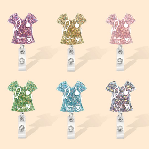 Personalisierte Glitter Pailletten Acryl Gesundheitswesen Badge Reel mit Namen Geschenk für Krankenschwester oder Arzt