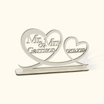 Personalised Wooden Two Hearts Table Decoration Sign with Name and Date for Wedding Anniversary Gift for Couple