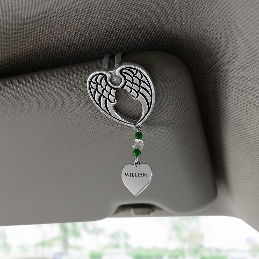 Personalized Guardian Angel Wings Visor Clip with Heart Shape Name Tag