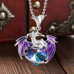 Personalized Dragon Necklace Embellished with Circle and Heart Crystal