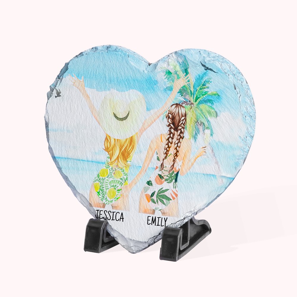Décoration de bureau personnalisée Besties Beach Beach Holiday Style Heart Slate Plaque Décoration de bureau