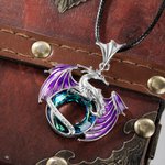 Personalized Dragon Necklace Embellished with Circle and Heart Crystal