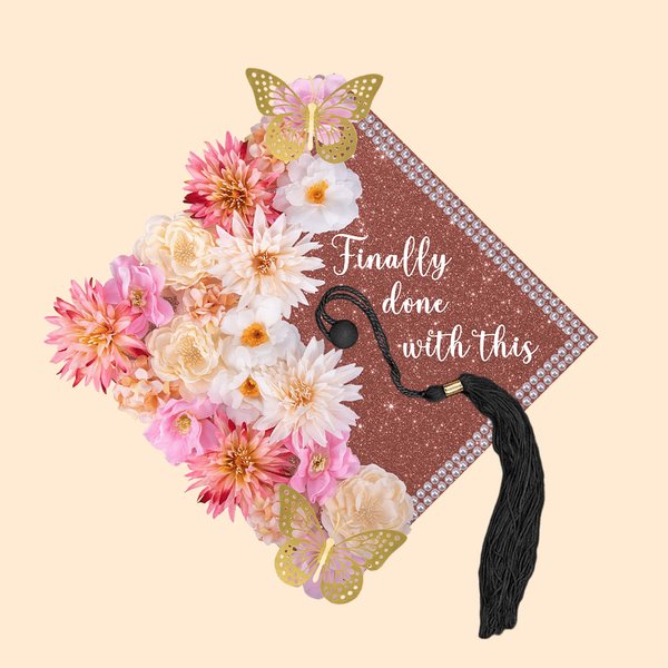 Personalized Class of 2025 Handmade Glitter Floral and Beads Grad Cap Decor with Text Gift for Graduates
