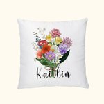 Personalized Watercolor Birth Flower Bouquet Pillow Cover Family Theme Home Decoration Mother's Day Birthday Gift for Mom Grandma