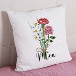 Personalized Watercolor Birth Flower Bouquet Pillow Cover Family Theme Home Decoration Mother's Day Birthday Gift for Mom Grandma