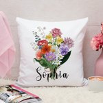 Personalized Watercolor Birth Flower Bouquet Pillow Cover Family Theme Home Decoration Mother's Day Birthday Gift for Mom Grandma
