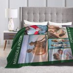 Personalized Fleece Blanket with 5 Photos and Lover Name Valentine's Day Gift for Couple
