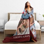 Personalized Fleece Blanket with 5 Photos and Lover Name Valentine's Day Gift for Couple