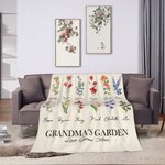 Personalized Birth Flower Fleece Blanket with 1-18 Family Names Gift for Mother or Grandma