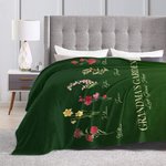 Personalized Birth Flower Fleece Blanket with 1-18 Family Names Gift for Mother or Grandma