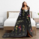 Personalized Birth Flower Fleece Blanket with 1-18 Family Names Gift for Mother or Grandma