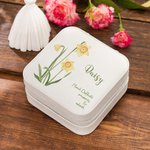 Personalized Birth Flower Leather Jewelry Box Portable Watercolor Floral Travel Jewelry Case with Name and Meaning Birthday Bridesmaid Gift for Her