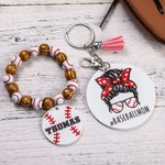 Cuentas de madera personalizadas Pulsera llavero mamá deportista con borlas Regalo del día del partido para mujer