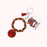 Porte-clés Peresonnalisé avec Nom et Plaque de Balle Accessoire avec Bracelet en Perles de Bois et Frange Cadeau pour Femme