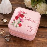 Personalized Birth Flower Leather Jewelry Box Portable Watercolor Floral Travel Jewelry Case with Name and Meaning Birthday Bridesmaid Gift for Her