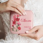 Personalized Birth Flower Leather Jewelry Box Portable Watercolor Floral Travel Jewelry Case with Name and Meaning Birthday Bridesmaid Gift for Her