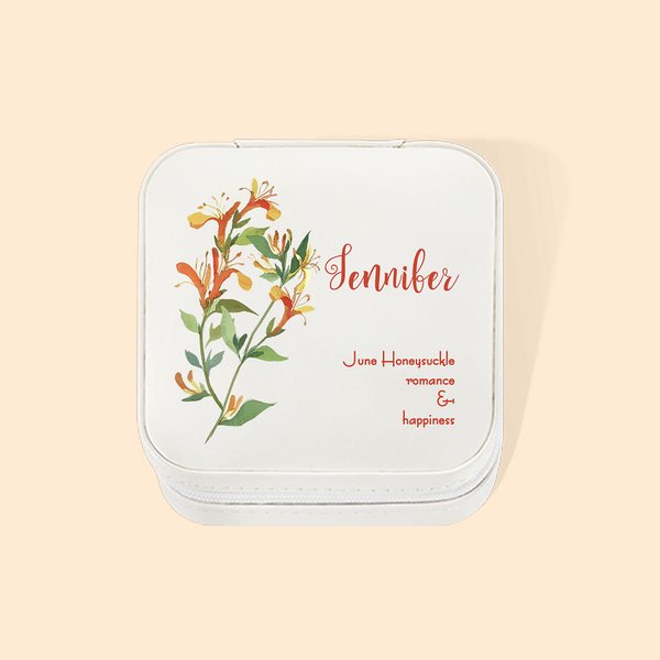 Birth Flower Leather Jewelry Box Watercolor Floral Travel Case