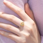 Personalized Sunflower Birthstone Ring Gift for Her