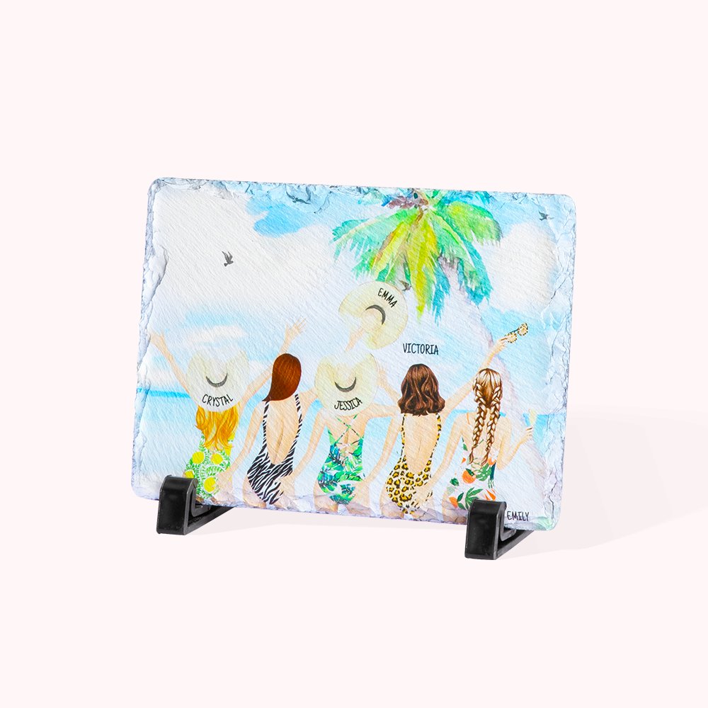 Plaque ardoise rectangulaire style vacances "Besties' Back Beach" Pesonalized