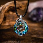 Personalized Dragon Circle Necklace with Engraving Text Adorned with Crystal