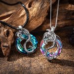 Personalized Dragon Circle Necklace with Engraving Text Adorned with Crystal